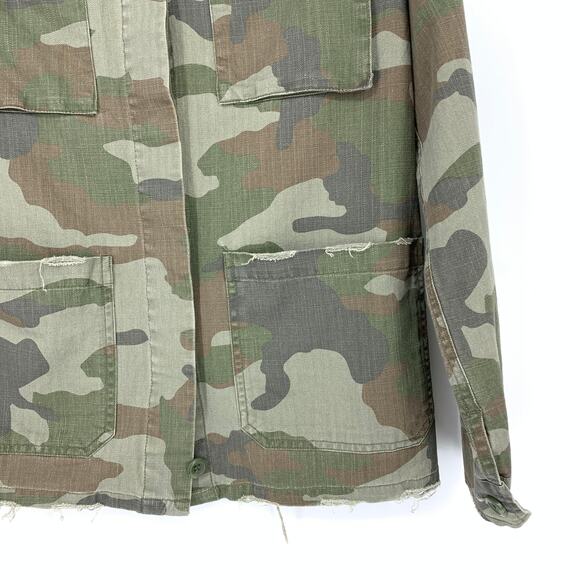 Topshop Women's Size 4 Green Jacket Camouflage Print Collared Front Pockets - Picture 3 of 8